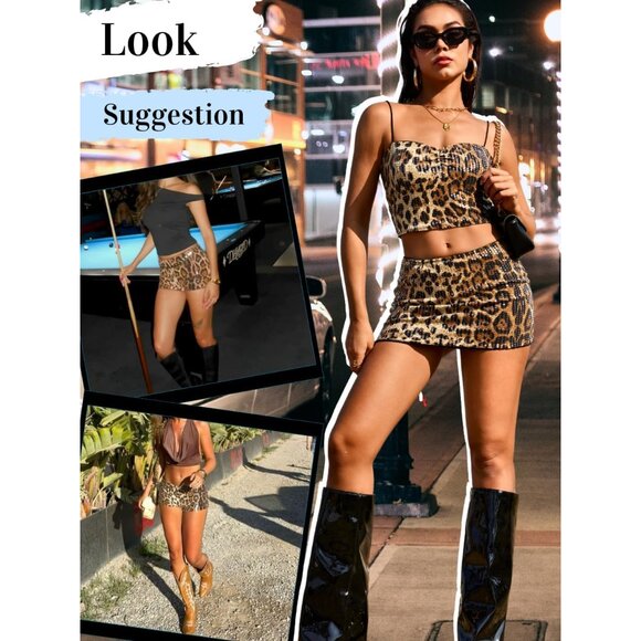 Women’s Sequin Skirt Set Mini Dress Going Out Club Glitter Animal Print - Picture 7 of 7